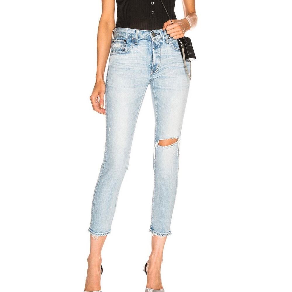 MOUSSY Vivian Mid Rise Skinny Jeans Distressed Light Wash 25